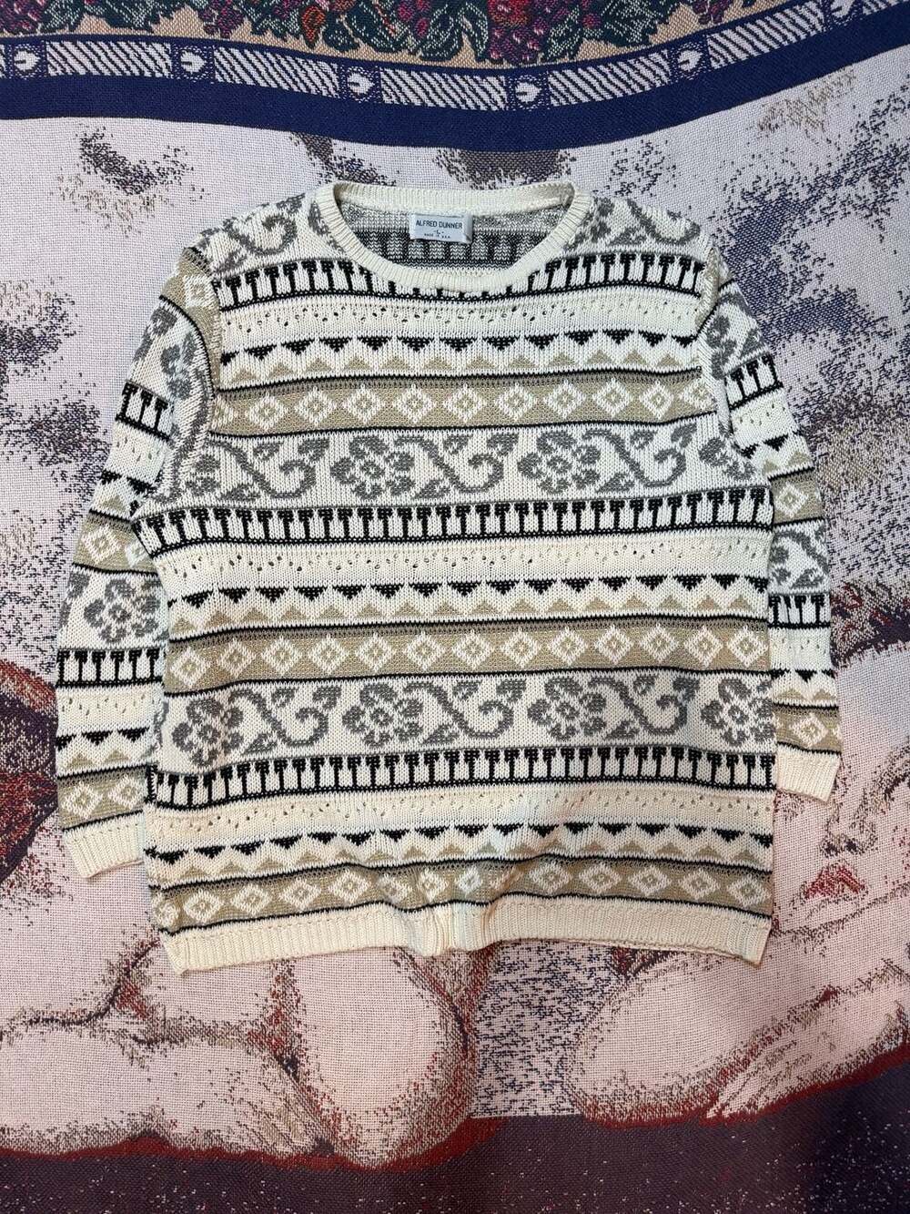 Vintage 90s Alfred Dunner Geometric Floral Patterned Knit Sweater